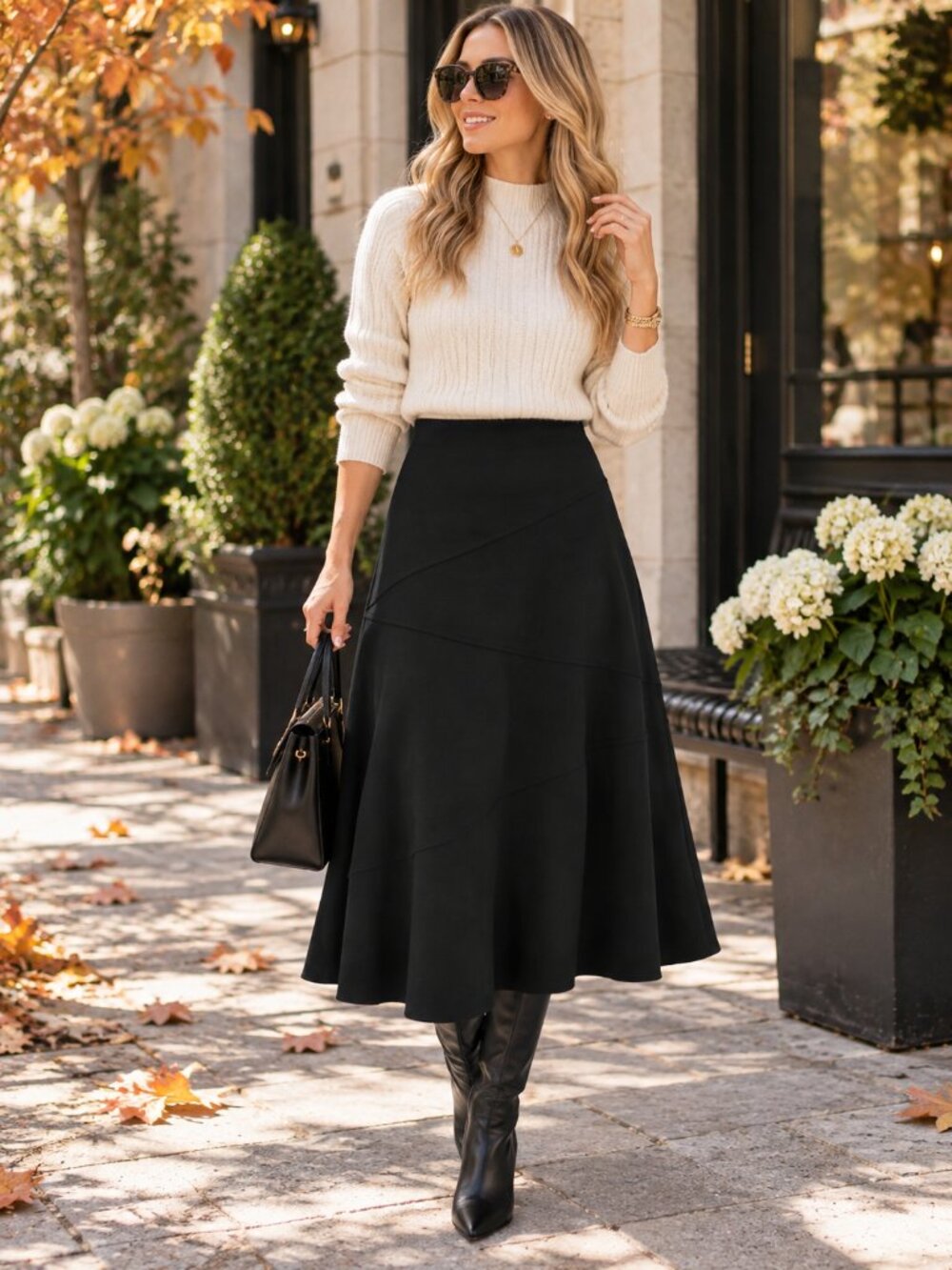 Adrianna Papell Black Asymmetrical Seam Midi Skirt Size M NWT